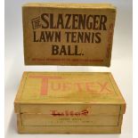 2x Interesting pre-1940s Lawn Tennis Ball Boxes to include a rare "Tuftex" tennis ball box for 6 c/w