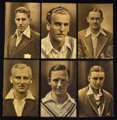 6x England International Cricket players portrait postcards from the 1930s to include Joe