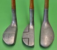 3x interesting alloy mallet head putters to incl Registered Design Model "The Murray - Wood" with