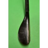 J Morris dark stained beech wood longnose driver c1885 - with later added leather face insert to the