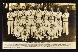 1932 All India Cricket Team postcard - c/w player's legend below - published by Hills and Lacey