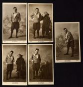 Set of 5x theatrical golfing postcards - featuring John Humphries as "Old King Cole" at the