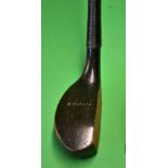 A fine J Morris transitional deep faced dark stained beech wood scare neck putter c1890 c/w 3x