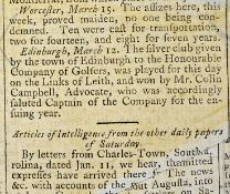 1761 The Edinburgh Evening Courant Golfing Announcement - dated Monday, March 9th 1761, announcing