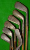 7x smf irons to incl Gibson Kinghorn deep face mashie, 2x Tom Stewart irons, round back driving