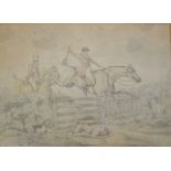 ALKEN, HENRY THOMAS (1785-1851) original signed watercolour and pencil of "HUNTSMAN CLEARING A GATE"