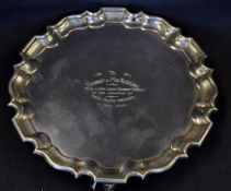 Herbert Sutcliffe (England and Yorkshire) silver salver to commemorate silver wedding anniversary
