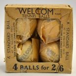 Rare and interesting packet of 4x "Welcom" tennis balls c1930s - the card board boxed is stamped