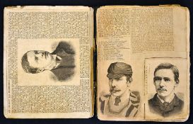 Cricket scrapbook c1880 comprising various newspaper cuttings with reference to various cricket