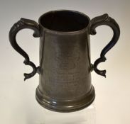 1866 Pembroke College Cambridge rowing pewter quart tankard - the twin handle tankard is engraved "