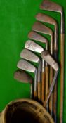 10x mixed irons - some in need of restoration - to include 3 jiggers, deep face mashie, Spalding