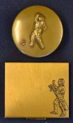 2x Vic ladies brass embossed make up compact and pot - both embossed with golfing figures