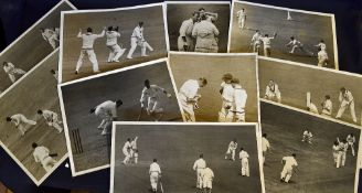 12x various 1930s England Test match press photographs - to include Herbert Sutcliffe being hit on