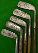 5x assorted blade putters to incl W Fernie Penarth, Tom Stewart with punch dot face markings,