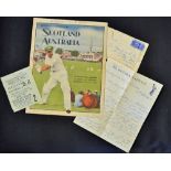 Rare 1948 Scotland v Australia cricket souvenir programme, ticket and ephemera - played at