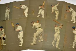 10x Chevallier Taylor original cricket lithographs c1905 to incl WG Grace, Lord Hawke, George W