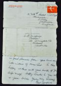 W H Oldfield (Australia/Bodyline series) and written airmail letter to Herbert Sutcliffe 1971 -