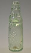 Vic cricket glass codd neck drinks bottle c/w marble stopper - retailed by E Noble Birstall with