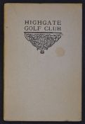 Browning, Robert K - "Highgate Golf Club" golf club handbook issued in 1928 in the original