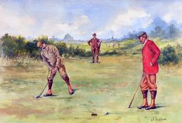 Brockhouse J C (unknown) "THE PUTT" - watercolour signed J C Brockhouse image 8.755 12.5" - mf&g