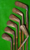 Full set of 6x early D Anderson & Son St Andrews irons c1900 - a rare set 5x diamond backed irons to