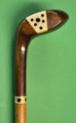 Fine and early Sunday golf walking stick stamped with the initials SK to dark stained beech wood