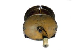 REEL: Eaton & Deller Maker, 6/7 Crooked Lane, London all brass crank wind winch, 3.25" diameter,