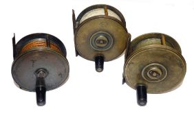 REELS: (3) Three Anderson of Edinburgh Scottish pattern all brass trout fly reels, in 3", 3.25"