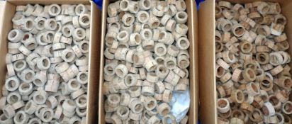 ROD BUILDING MATERIALS: Three boxes holding hundreds of old shop stock rod handle corks, approx. 1.