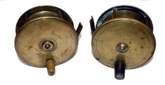 REELS: (2) Bowness & Bowness Maker, 230 Strand London, 4" all brass salmon fly reel, brass pillars