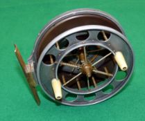 REEL: Fine early 4" Allcock narrow drum Aerial reel, 6 spoke with tension regulator, tapered white