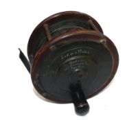 REEL: Eaton & Deller Maker's 6/7 Crooked Lane, London, 4.5" diameter ebonite/brass wide drum