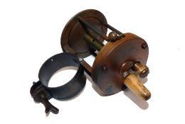 REEL: Haywood of Birmingham collar fitting pin stop multiplier brass winch, 1.75" diameter, 2" wide,