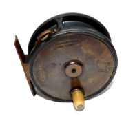 REEL: Rare Hardy 3 1/8" brass faced Perfect trout fly reel, contracted narrow drum, waisted alloy