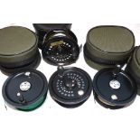 REEL & SPOOLS: (4) System Two 12/13 wide drum high tech salmon fly reel, fine condition, counter