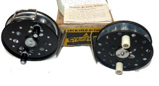 REELS: (2) K Dowling Middlesex 4" alloy centre pin reel in as new condition, white handle, 2 screw