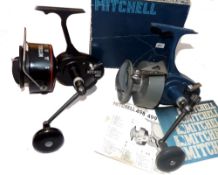 REELS: (2) Mitchell 496 sea surf casting reel, blue grey finish, manual line pick up, ratchet check,