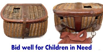 CHILDREN IN NEED CHARITY LOT: Pair of miniature wicker woven creels, fly fishers 6" x4" x3.5",