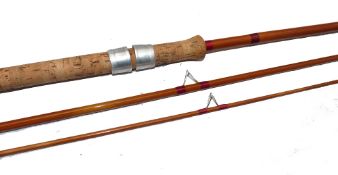 ROD: Fine 11' 3 piece cane Avon style float rod, whole cane butt, split cane middle/tip, red agate
