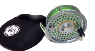 REEL: J W Young Jubilee 4" high tech alloy salmon fly reel in silver finish, black counter