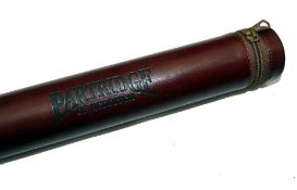 ROD TUBE: Partridge of Redditch leather covered fly rod tube, classic brown with zipped cap, tube