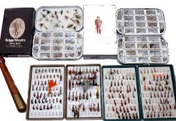 FLY BOXES: (5) Wheatly Silver Seal 32 compartment alloy dry fly box, fine condition, with assorted