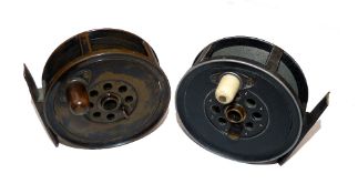REELS: (2) Pair Moscrop of Manchester Patent hollow spindle brake reels, one alloy, one brass,
