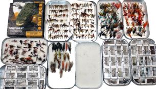 FLY BOXES & LINE: (6) Collection of 5 Wheatley alloy fly boxes comprising 32 compartment dry fly box