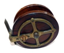 REEL: Allcock "The Pilot" model 7195 mahogany/brass reel, 4/5" diameter, turned rosewood handles