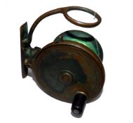 REEL: Malloch of Perth all brass side casting reel, 3.5" across backplate, reversible drum,