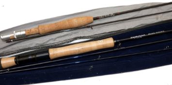 RODS: (2) Scierra Blue Water 9' 3 piece graphite trout fly rod, in as new condition, blue blank,