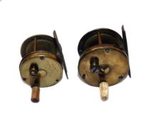 REELS: (2) Carter & Sons London  all brass multiplier winch, 2.2" diameter, raised front gear