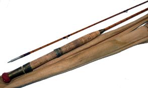 ROD: Moore of Liverpool 8' 2 piece split cane trout fly rod, agate butt/tip guides, burgundy close