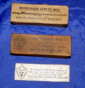 LURE BOX: Rare Wyers Freres Registered Safety Box, 5.5" long card box with metal corners, Makers